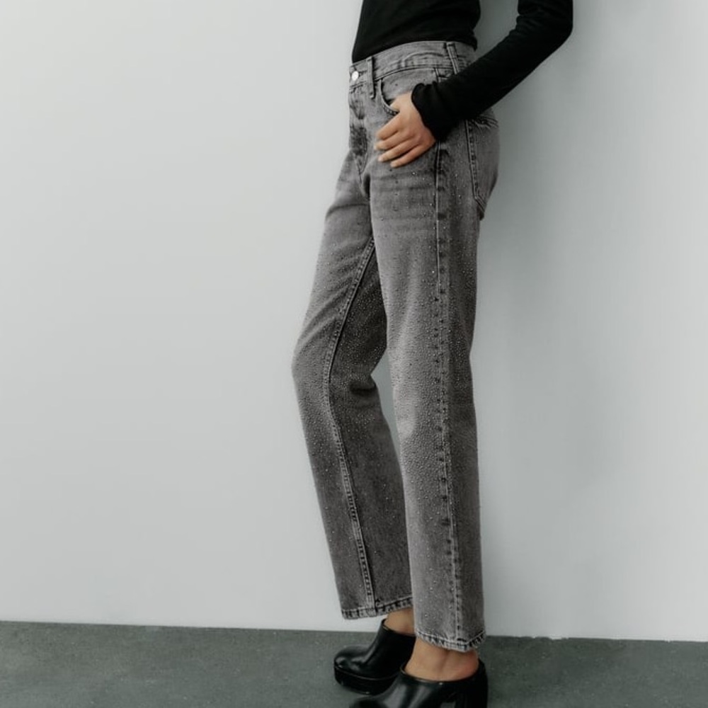 ZARA Rhinestone Mid Rise Jeans - Picture 5 of 11